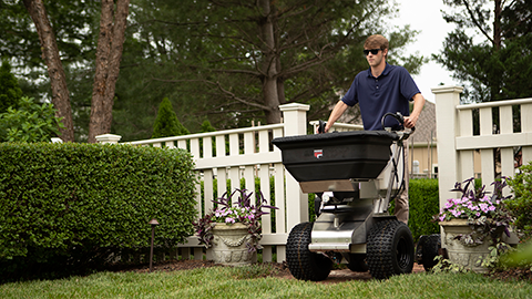 a man on a lawn mower