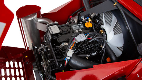 a car engine with red and white stripes